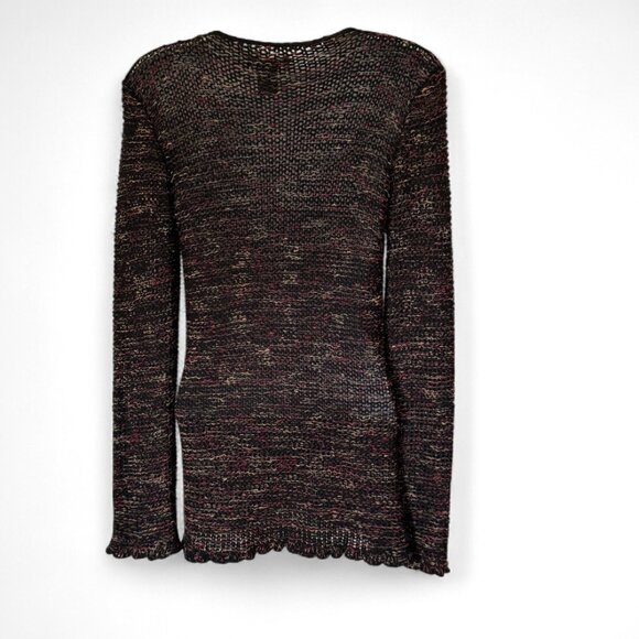 BCBGMaxAzria Button Front V-Neck Cardigan Marled Black Red Gold  Casual Chic - Picture 6 of 10